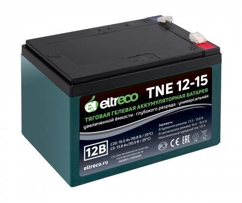 Тяговый аккумулятор Eltreco TNE12-15 (12V12A/H C3) нож в Улан-Удэ